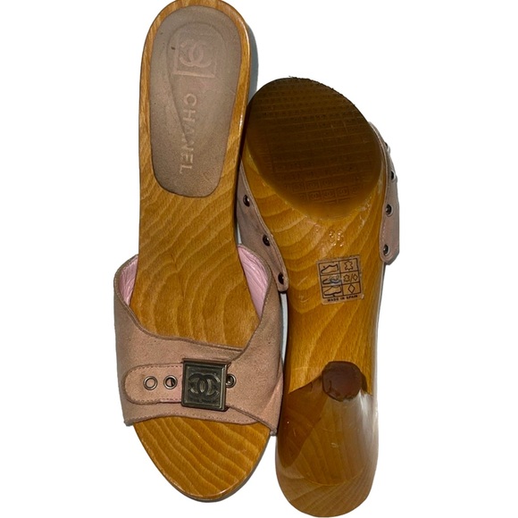 Vintage Chanel Wooden Platform Mule Clog Sandals, size 38 - Picture 6 of 8